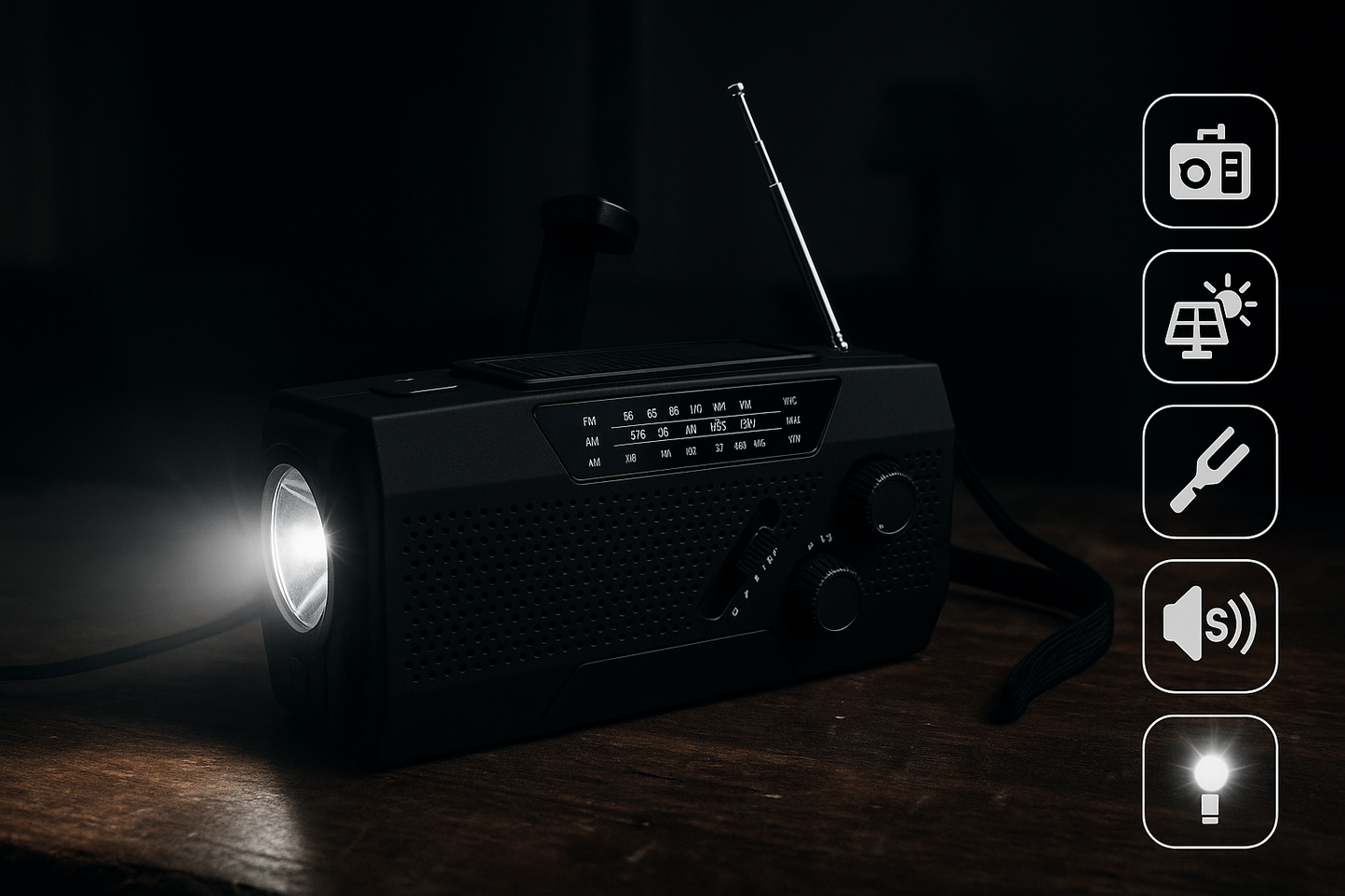 Radio de Emergencia Portátil, FM/Am Solar Recargable con Manivela Linterna LED 4000mAh Powerbank SOS Alarma USB