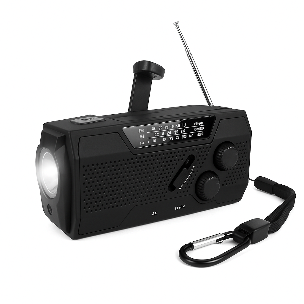 Radio de Emergencia Portátil, FM/Am Solar Recargable con Manivela Linterna LED 4000mAh Powerbank SOS Alarma USB